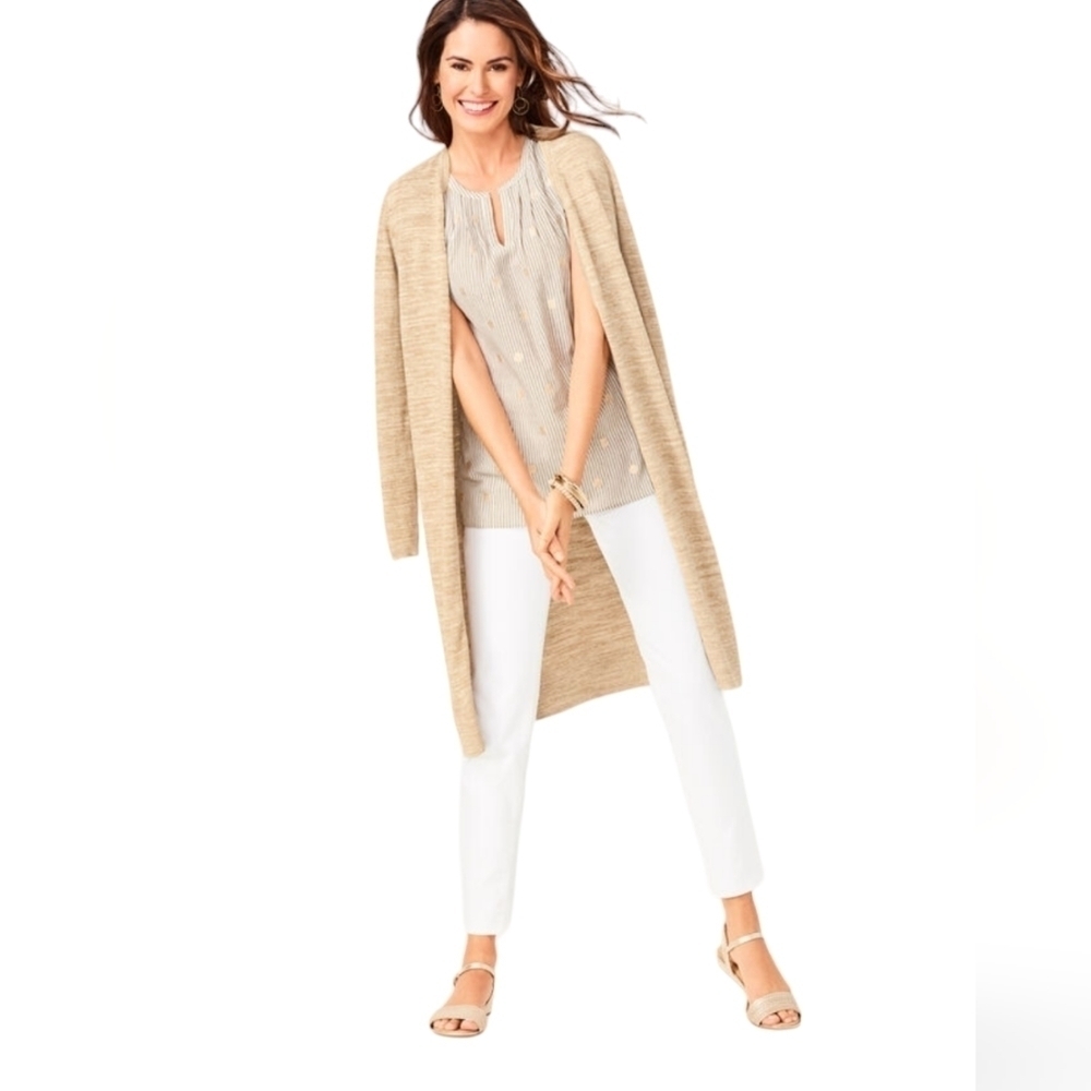Talbots Womens Cardigan Sweater 100% Linen Duster Quiet‎ Luxury Small Petite